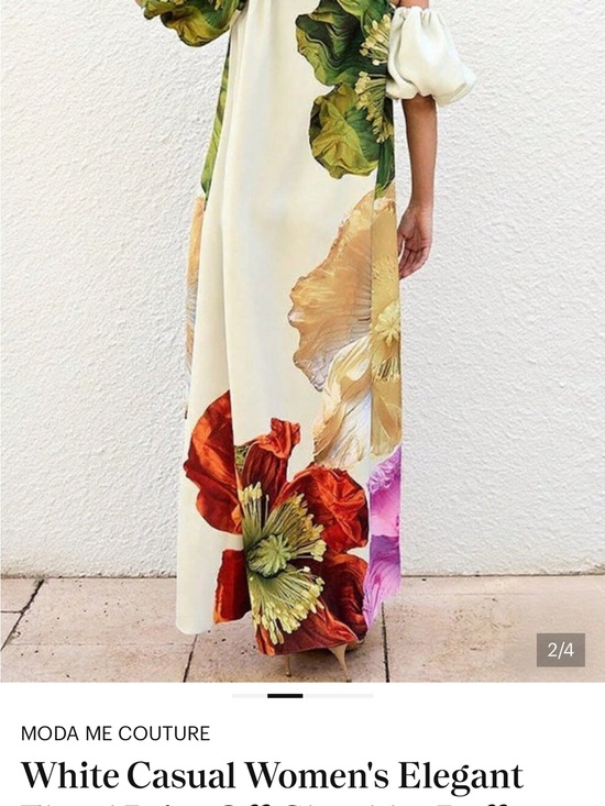 MODA ME COUTURE Dresses & Skirts - White Casual Women's Elegant Floral Print Off-Shoulder Puff Sleeve Dress